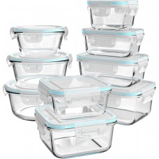 Glass Food Storage Containers with Lids, [18 Piece] Glass Meal Prep Containers, Containers for Food Storage with Lids, BPA Free & Leak Proof (9 Lid & 9 Container)